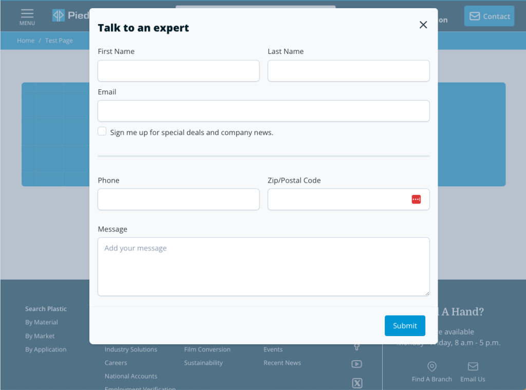 documentation/contact set modal