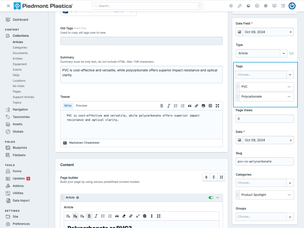 documentation/article tags