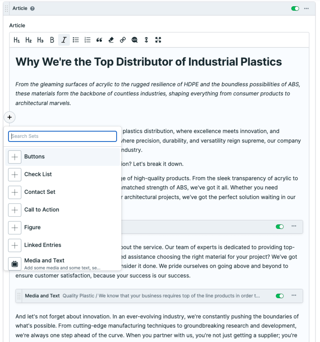 documentation/article add a set selector