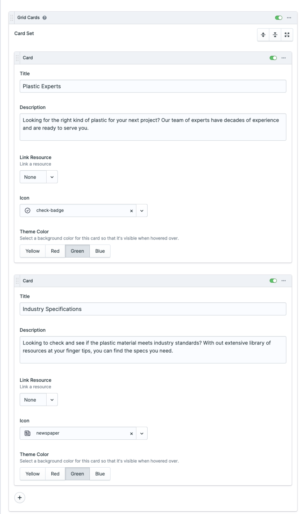 documentation/grid cards settings