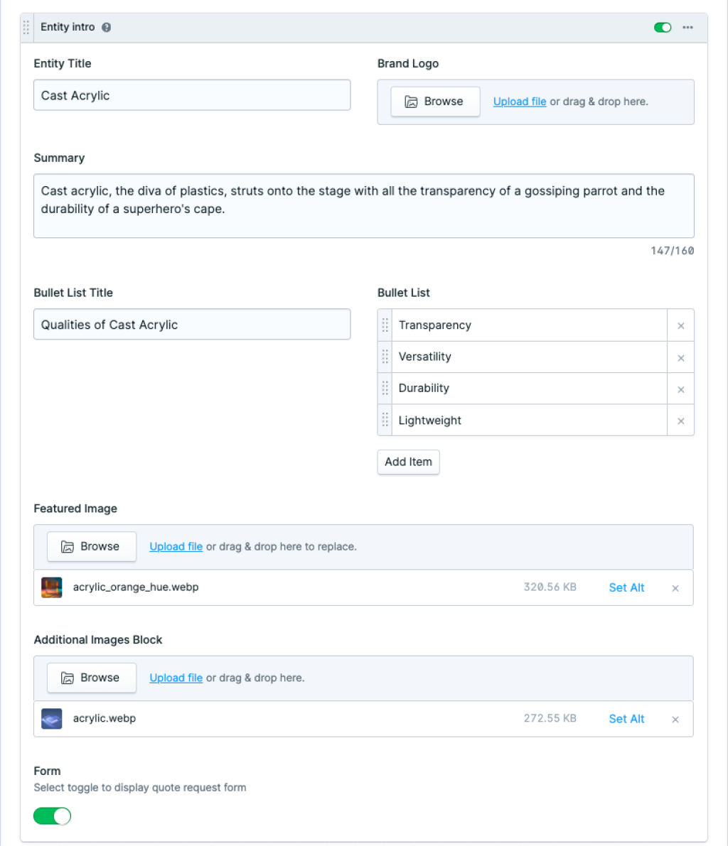 documentation/entity intro settings