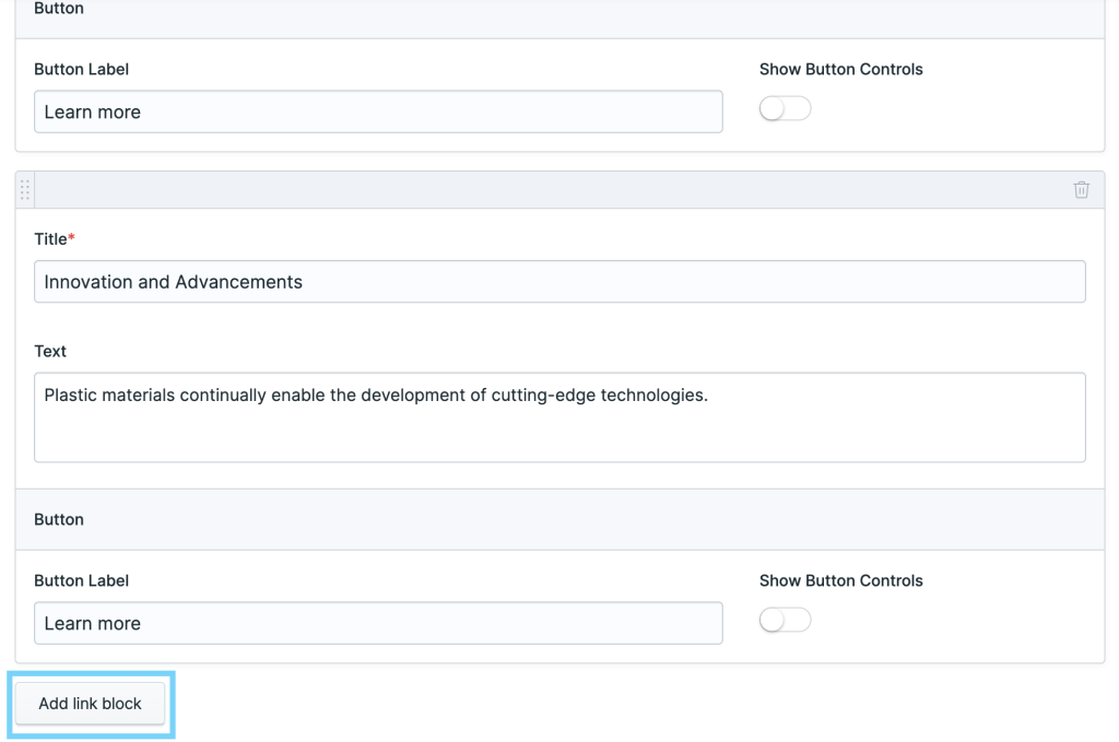 documentation/link block add link block