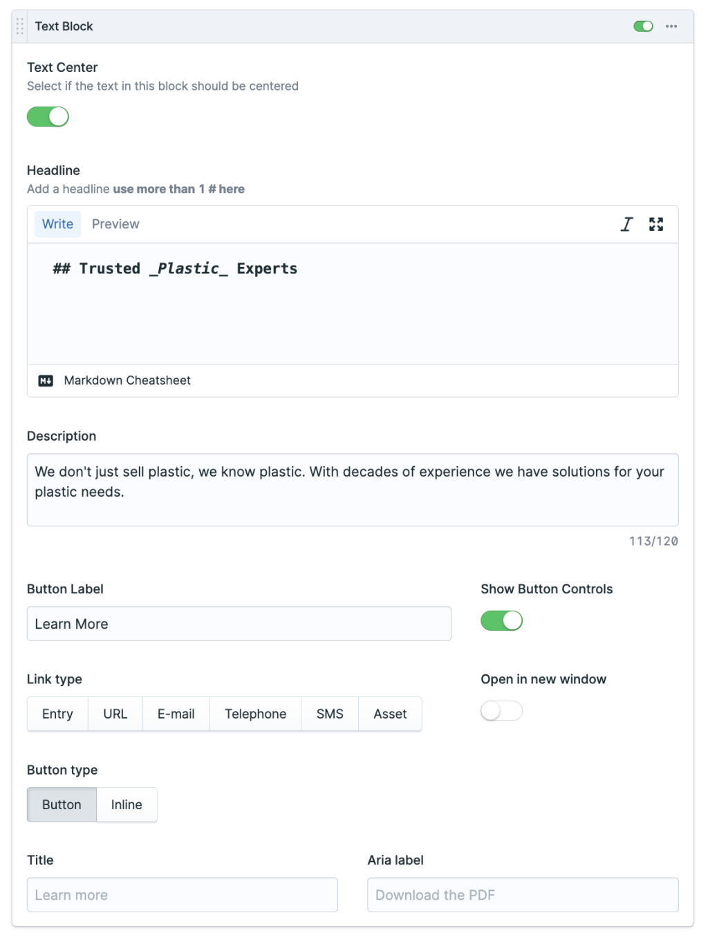 documentation/text block settings